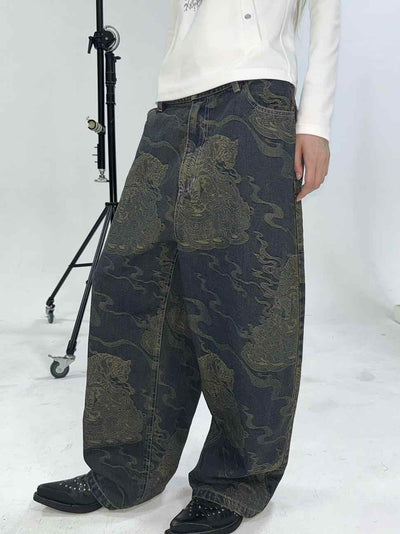 Bronze Print Washed Jeans ELY0020