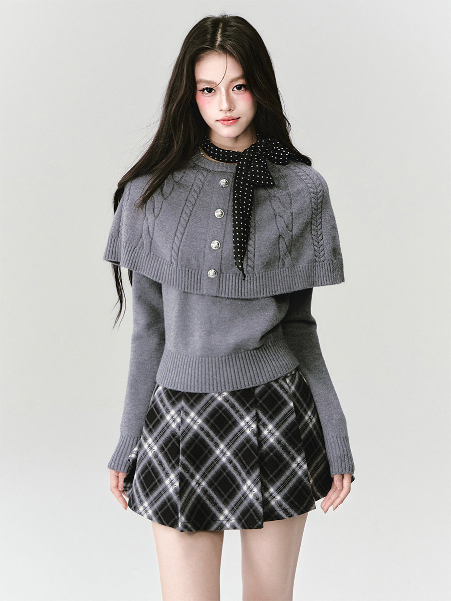 Gray Cape Cable Knitted Top FRA0435