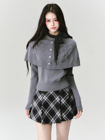 Gray Cape Cable Knitted Top FRA0435