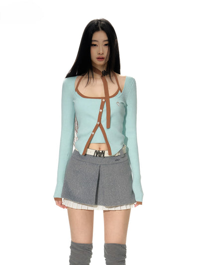 Arc Collar Knitted Cardigan/Halter Neck Top  NOT0167