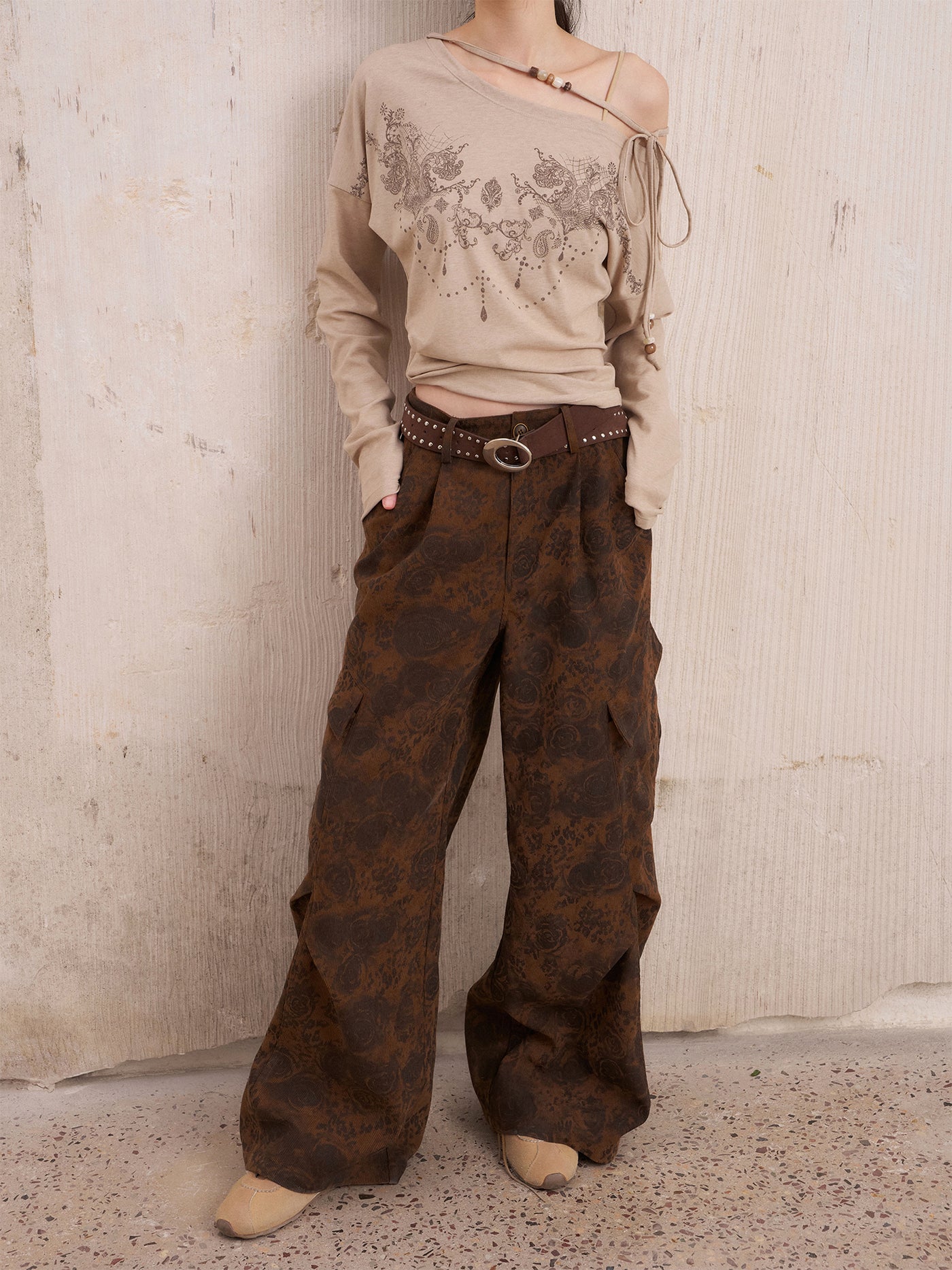 Retro Print Large Pockets Pants DID0220