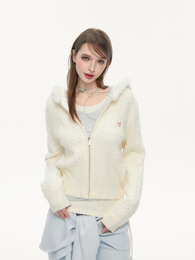 Fur Collar Jacquard Sweater Jacket SPE0074