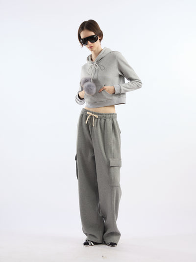 Cropped Long-sleeved Pompom Hoodie AOA0035