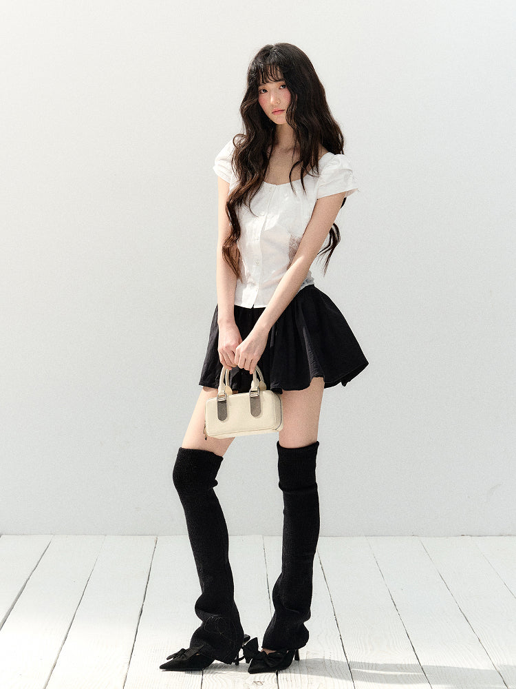 White Lace Puff Sleeve Shirt/Skirt SHI0139