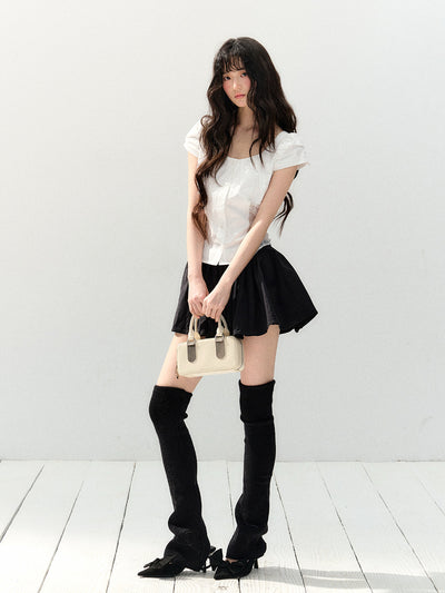White Lace Puff Sleeve Shirt/Skirt SHI0139