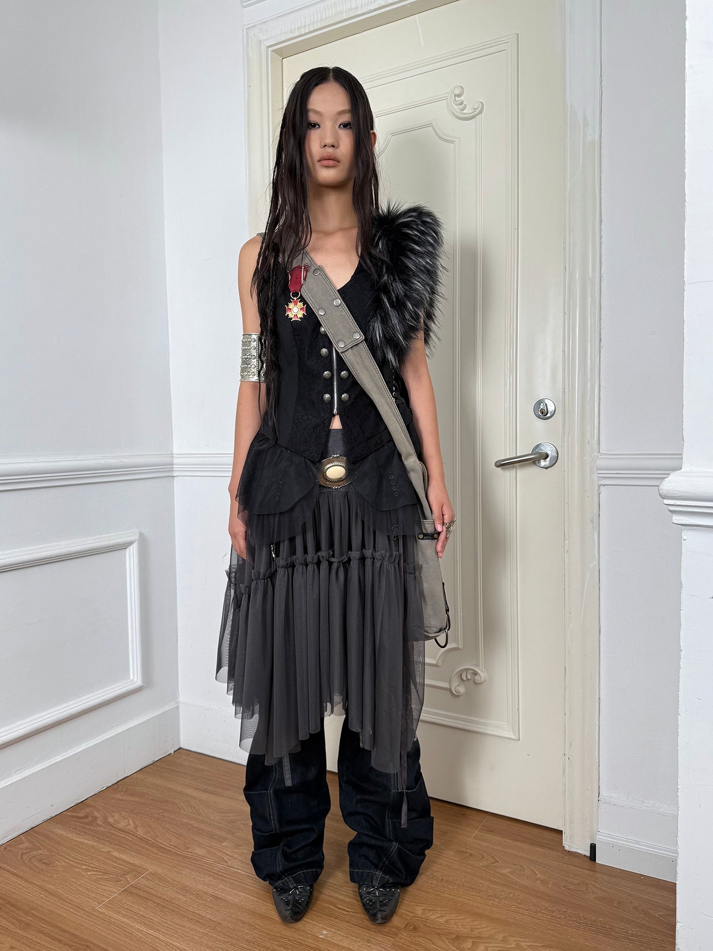 Lace Mesh Pleated Cake Layered Skirt DOU0130