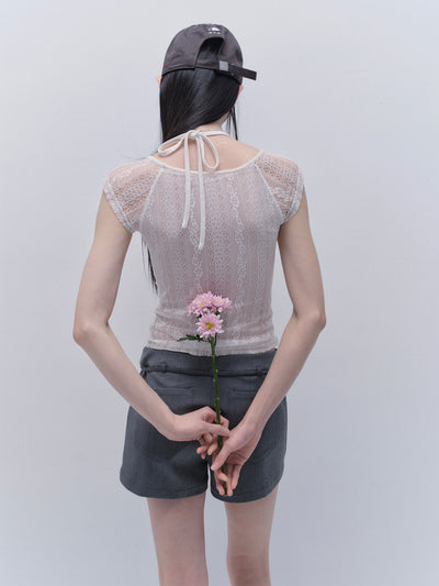 Lace Splicing Short Sleeves T-shirt FRA0339