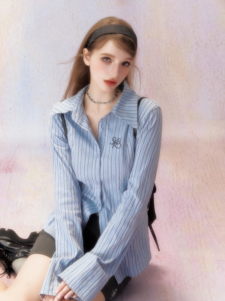 Embroidered Logo Stripes Slim Shirt SPE0001