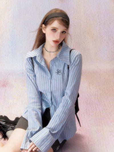 Embroidered Logo Stripes Slim Shirt SPE0001