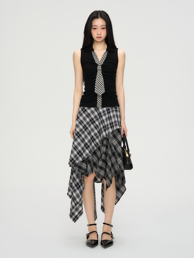 Plaid Tie Slim Sleeveless Shirt PUN0061