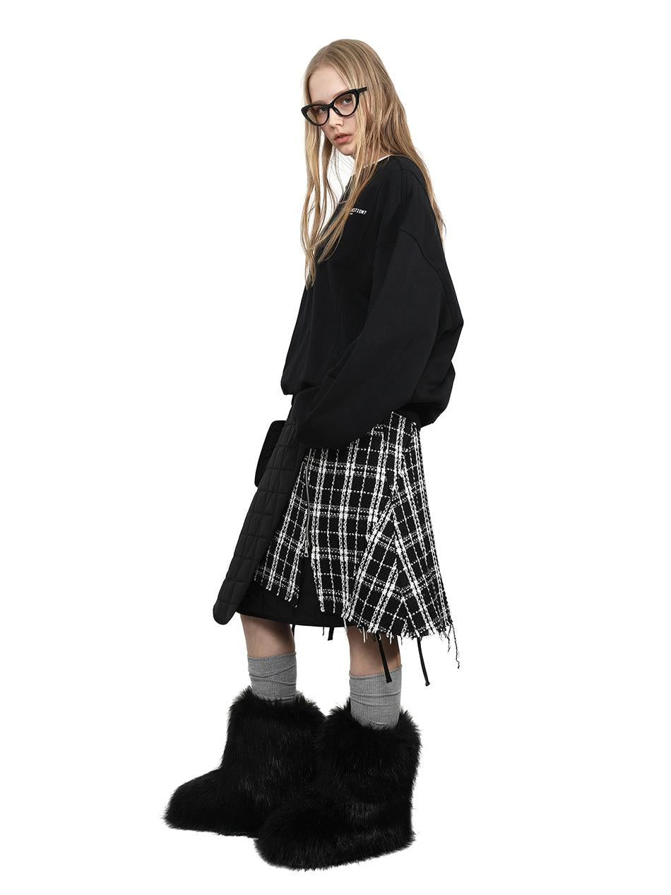 Quilted Checkered Irregular Layered Skirt ANY0077