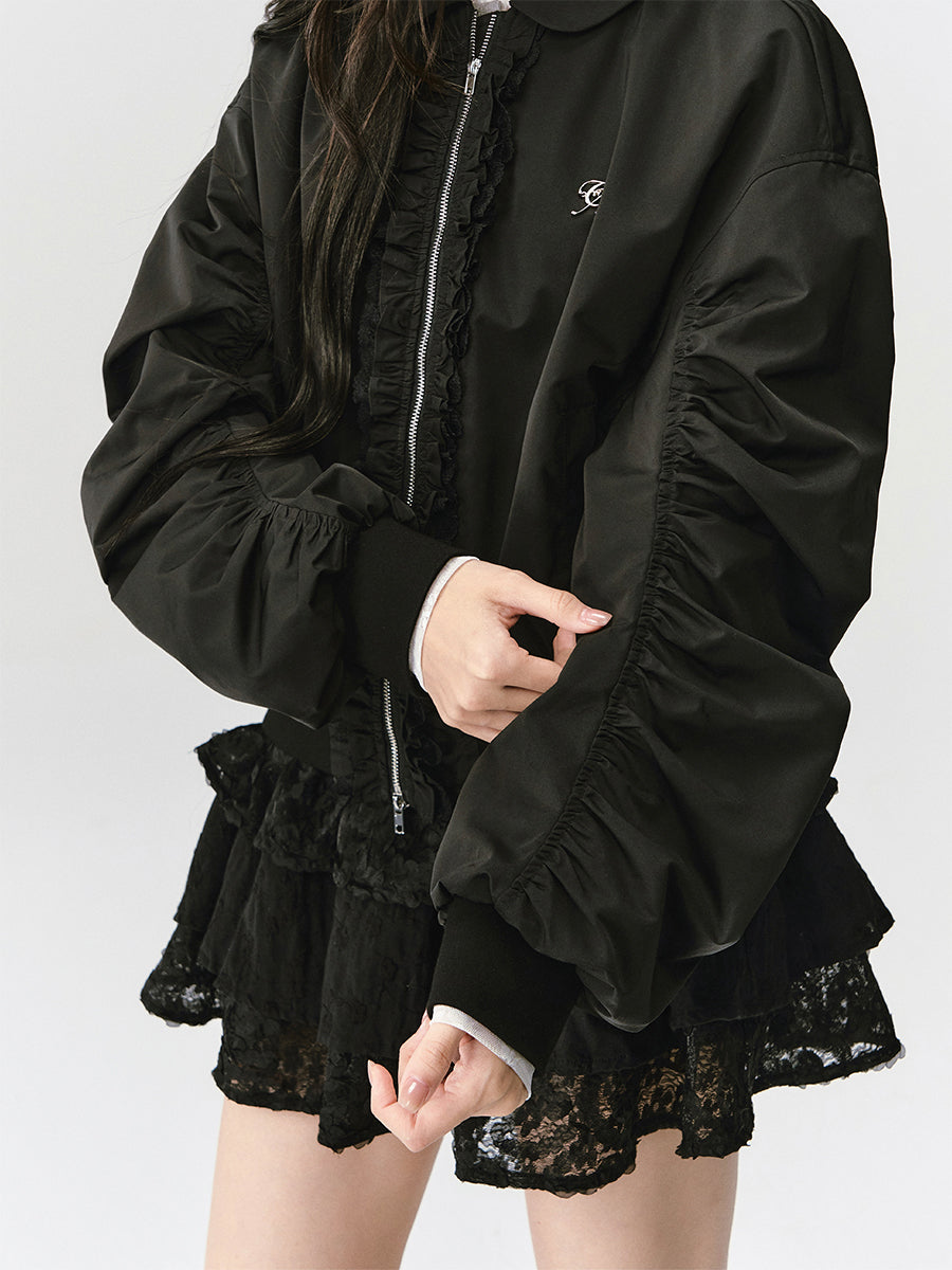 Black Lace Lapel Jacket FRA0434