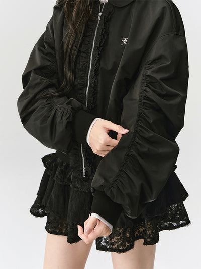 Black Lace Lapel Jacket FRA0434