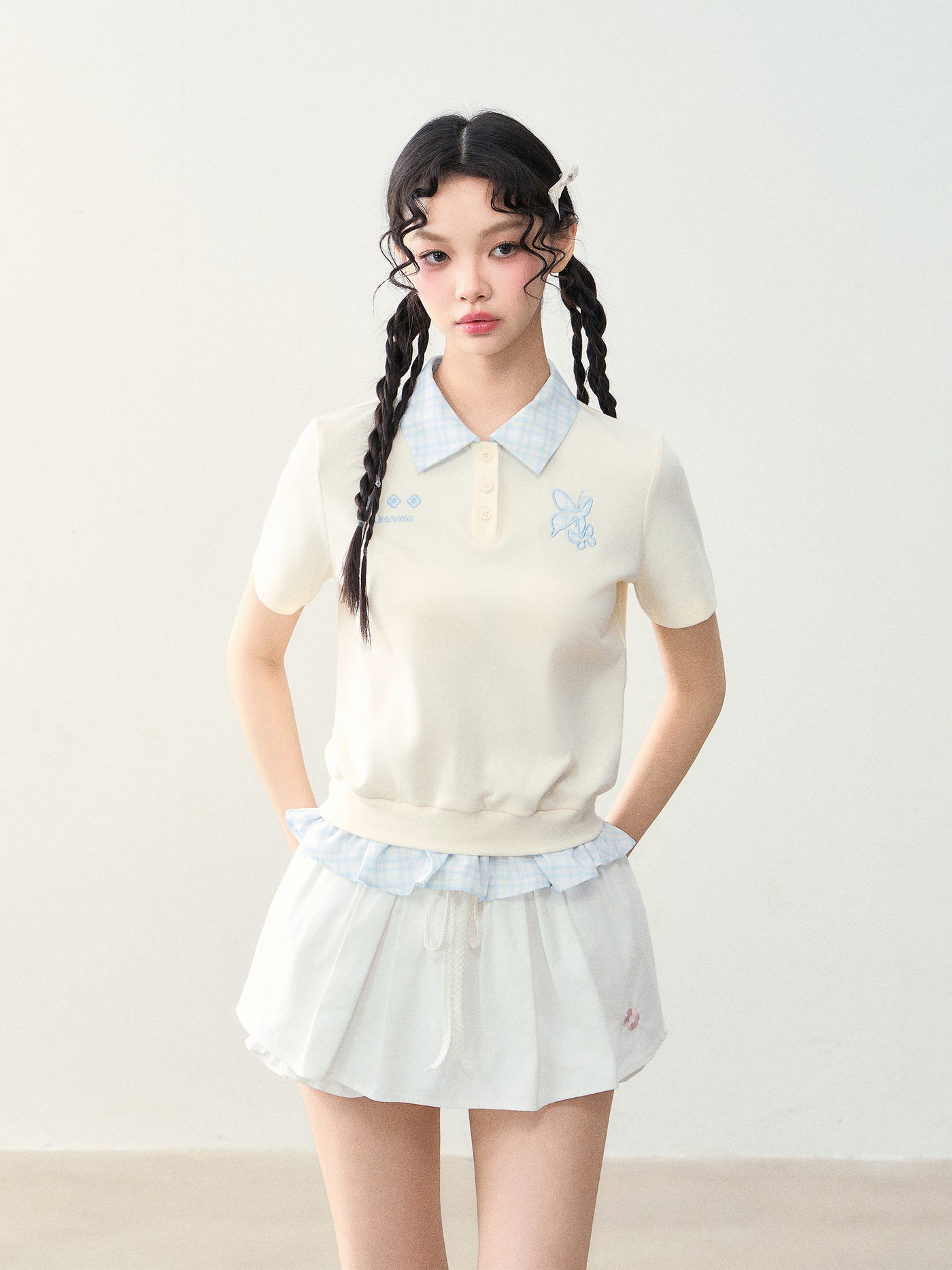 Patch Embroidered Plaid Polo T-shirt NTO0228