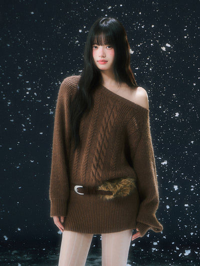 Off-shoulder Cable Knitted Dress WEE0102