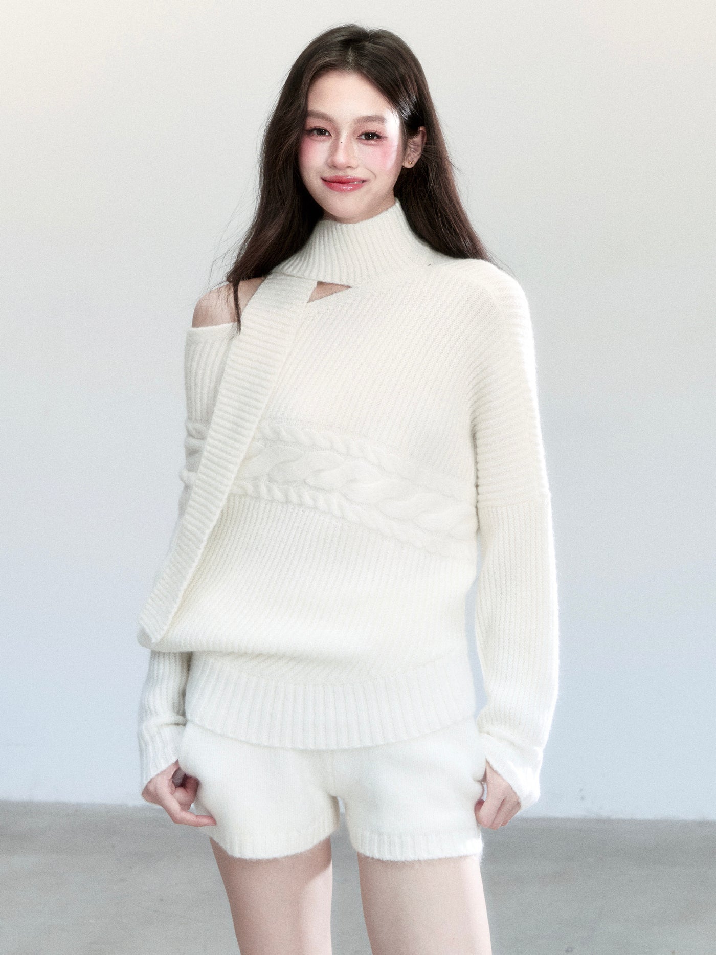 One Shoulder Scarf Sweater/Shorts FRA0456