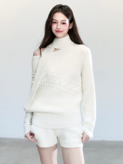 One Shoulder Scarf Sweater/Shorts FRA0456