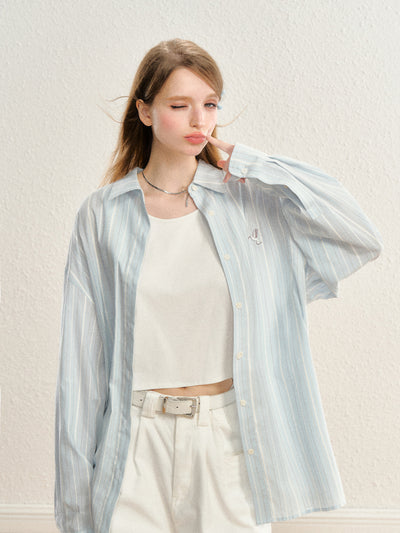 Striped Long Sleeves Back Slit Shirt SPE0062