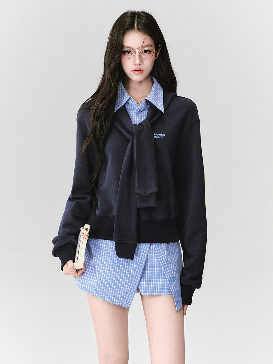 Fake Two-piece Sweatshirt/Plaid Skirt FRA0422