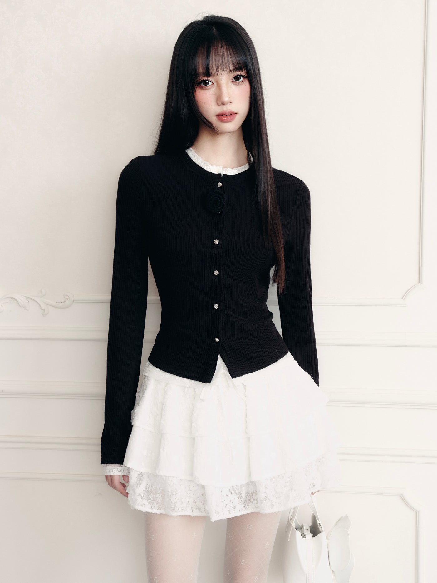 Flower Fake Two-Piece Knitted Cardigan FRA0426