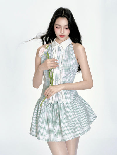 Mint Green Plaid Top/Tutu Skirt FRA0343
