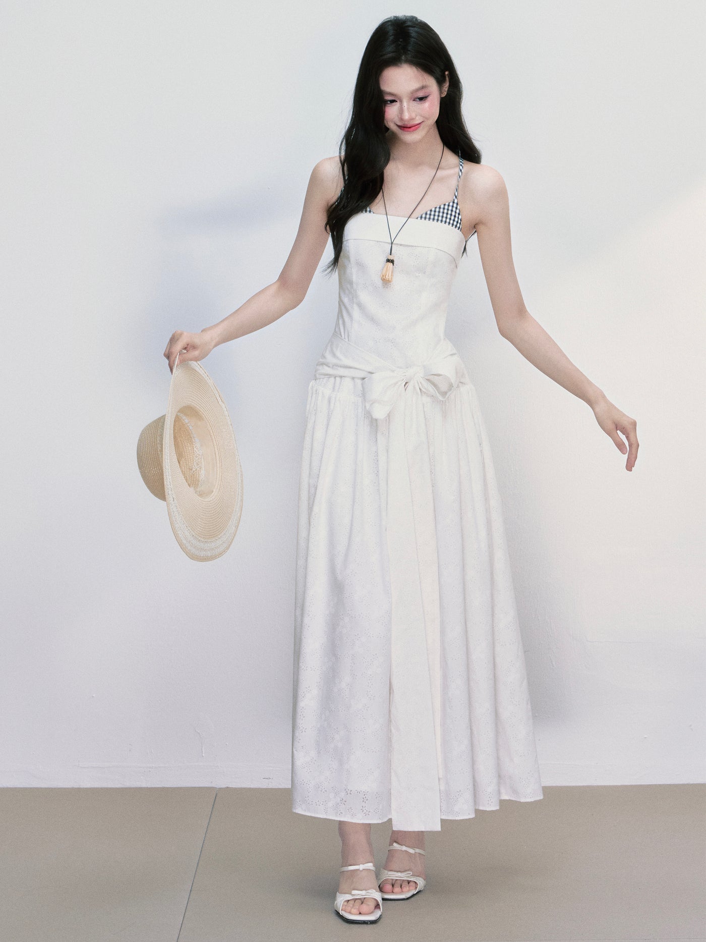 Bow Splicing Strappy Long Dress FRA0401