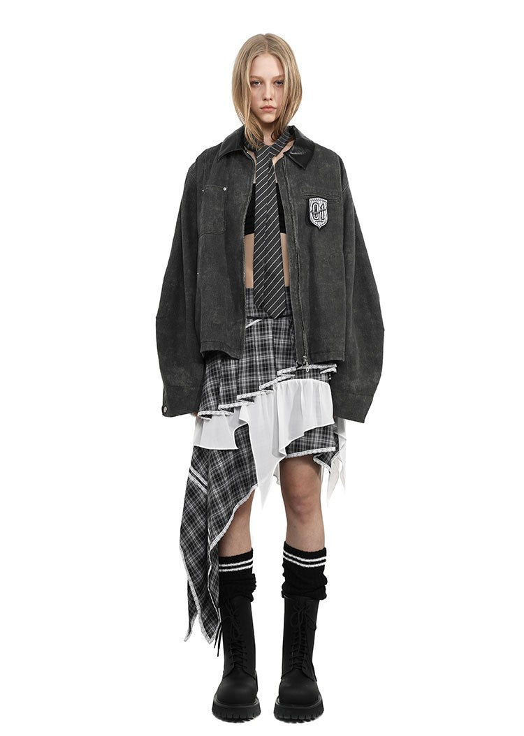 Plaid Patchwork Irregular Midi Skirt ANY0083