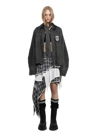Plaid Patchwork Irregular Midi Skirt ANY0083