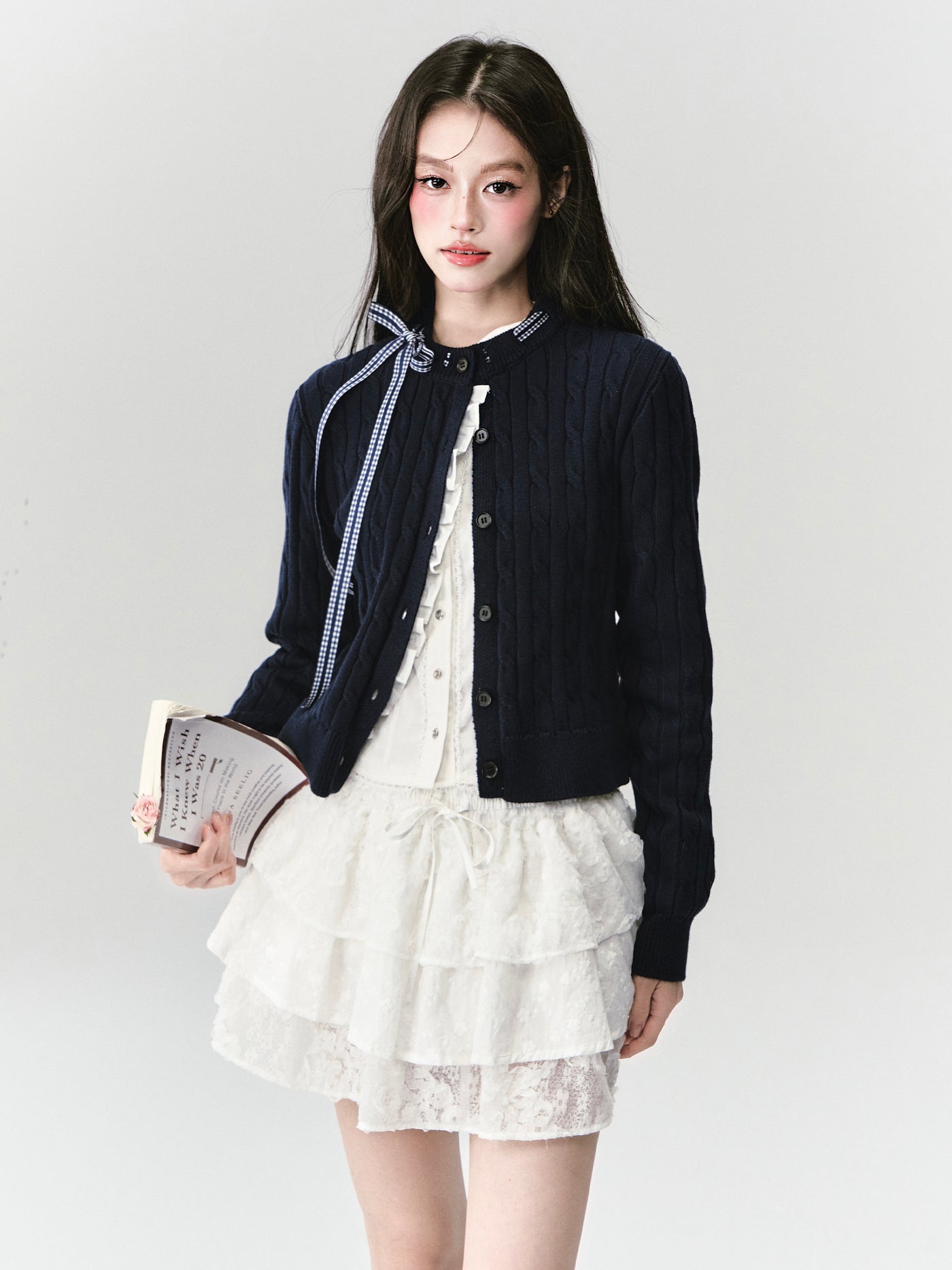 Plaid Bow Sweater Cardigan FRA0429