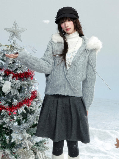 Large Fur Collar Knitted Jacket FRA0474