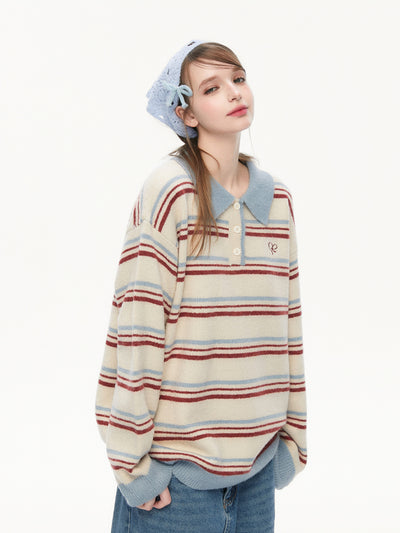 Retro Polo Collar Striped Sweater SPE0075