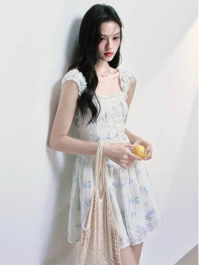 Floral Square Neck Suspenders Dress FRA0403