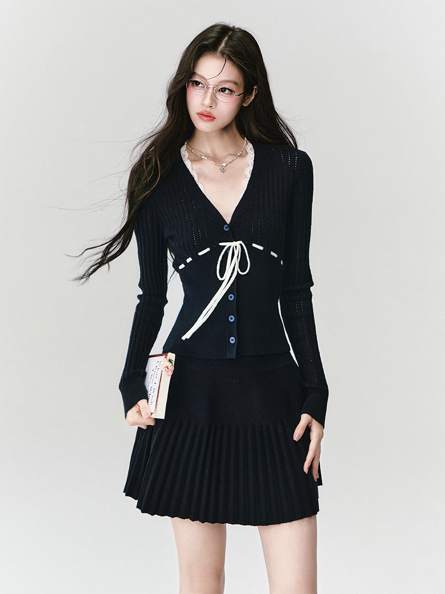 Cable Knit Cardigan/Pleated Skirt FRA0430