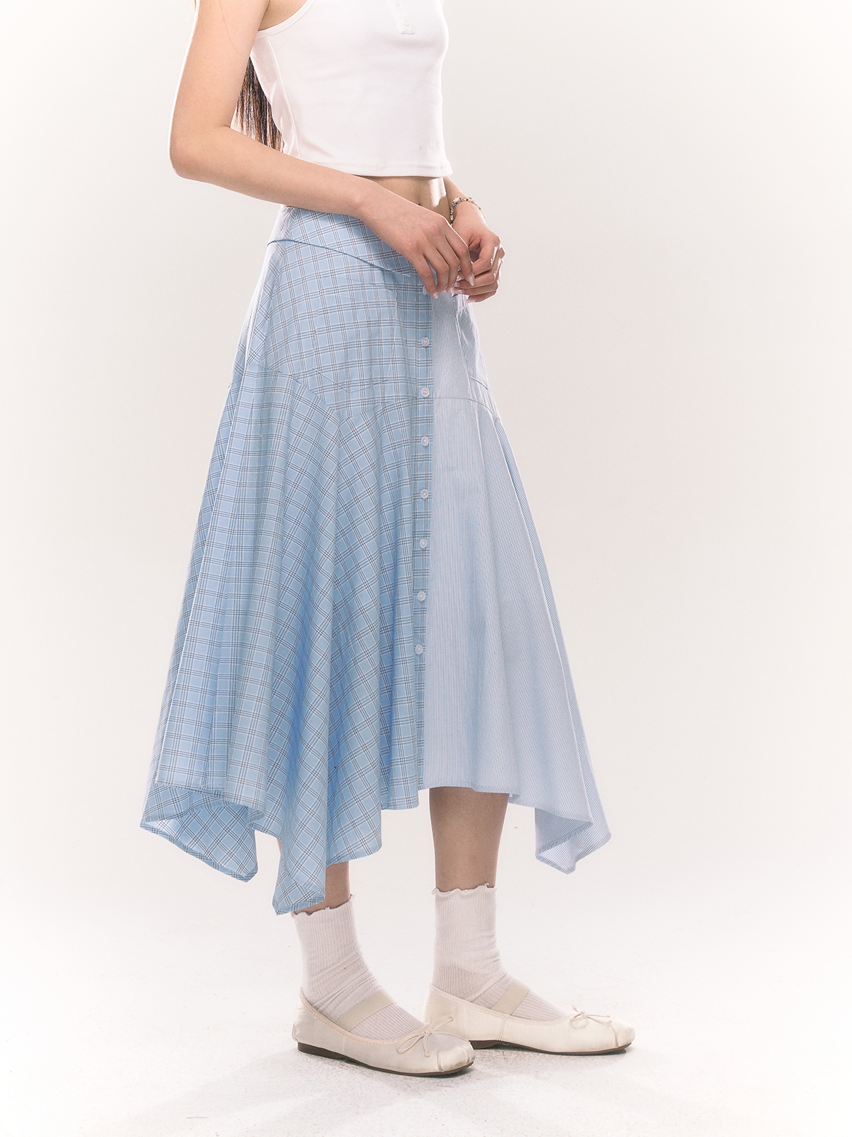 Shirt Silhouette Plaid Patchwork Skirt NTO0206