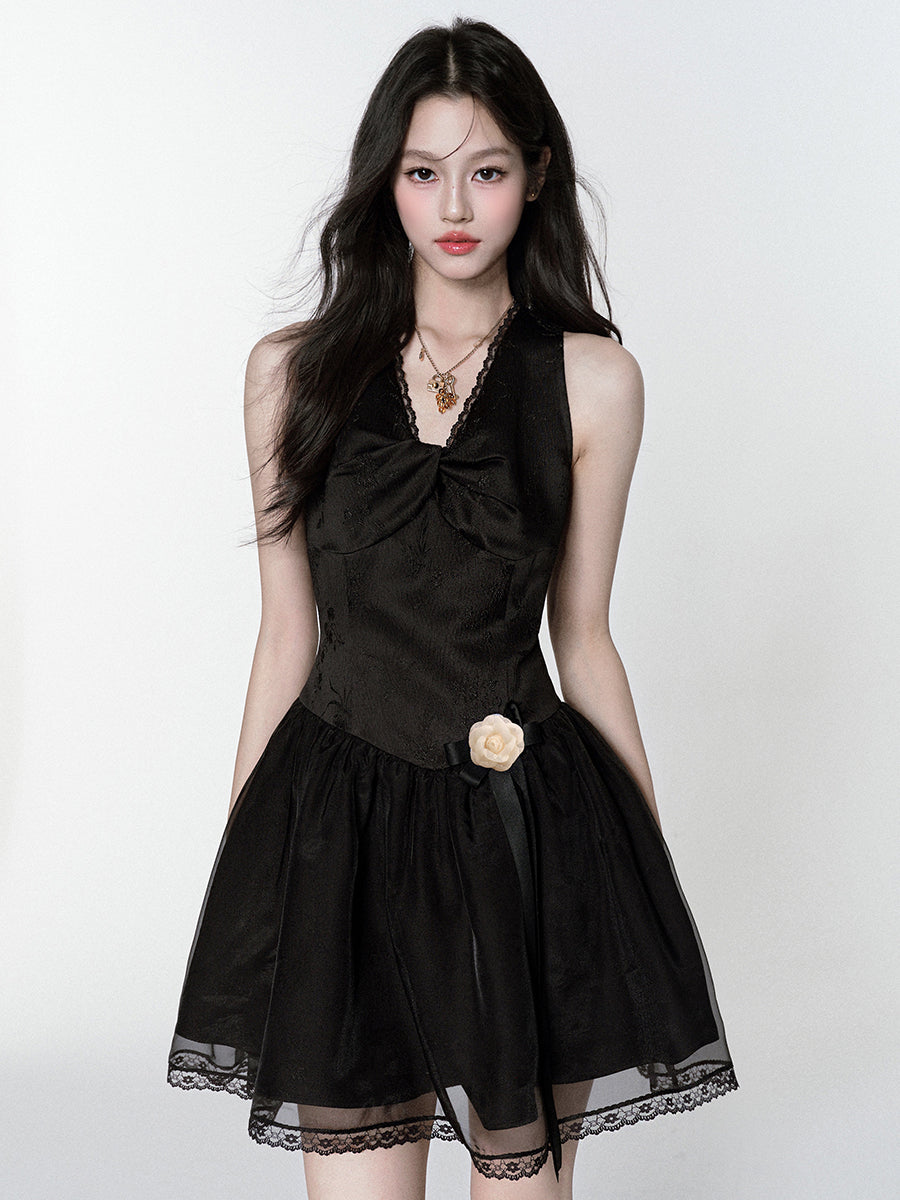 Black Elegant V-neck Dress FRA0377