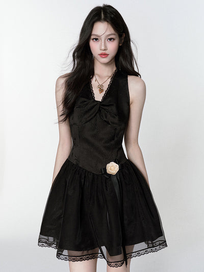 Black Elegant V-neck Dress FRA0377