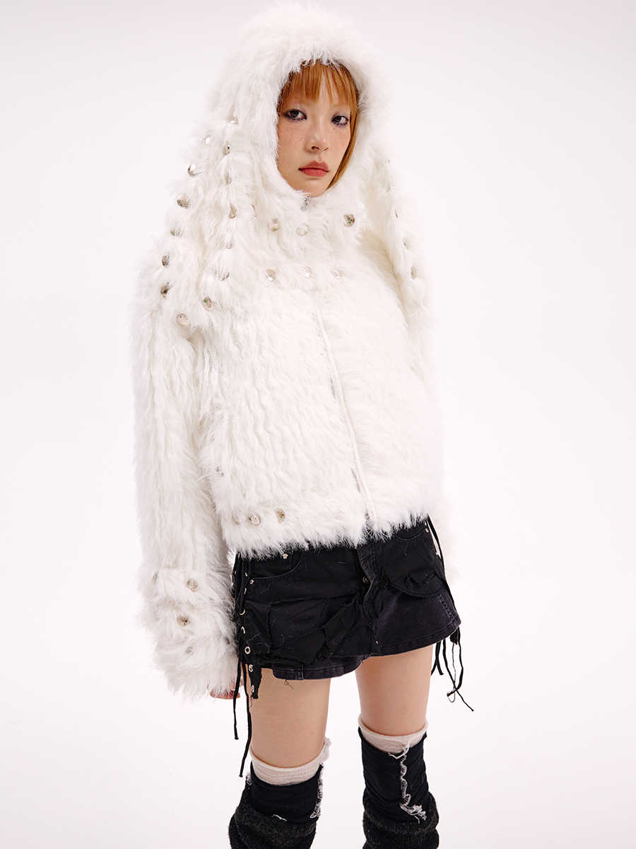 Rivet Rabbit Ear Fur Short Jacket CFI0068