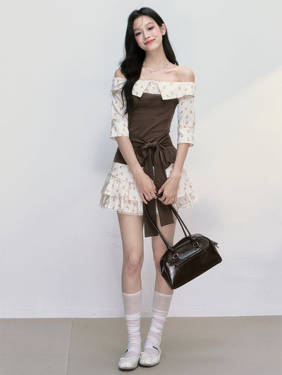Floral Tie-strap One-shoulder Top/Skirt FRA0394