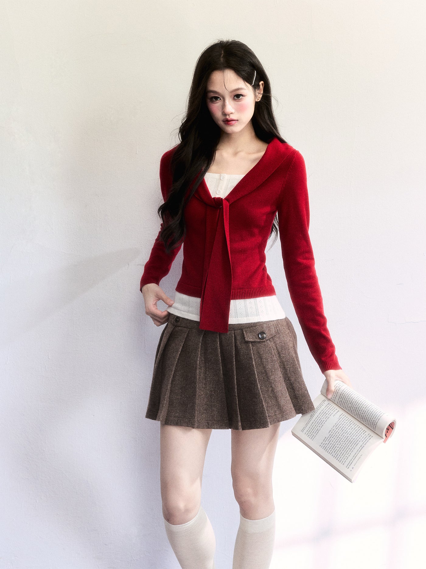 Fake Two Piece Tie Short Sweater FRA0507