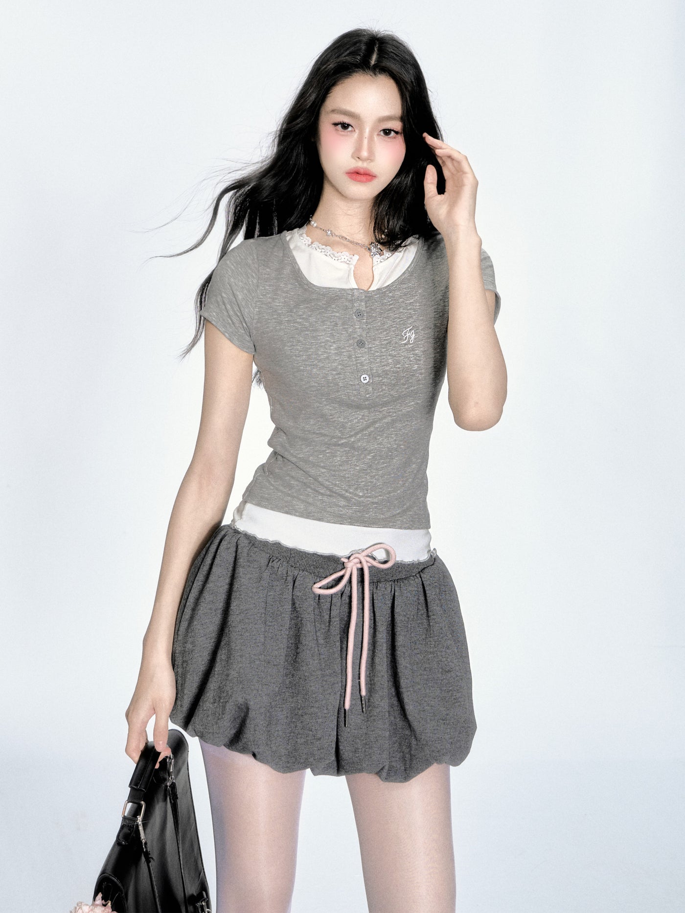 Short-sleeved T-shirt/Flower Bud Skirt FRA0362