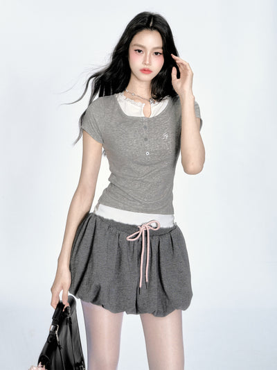 Short-sleeved T-shirt/Flower Bud Skirt FRA0362