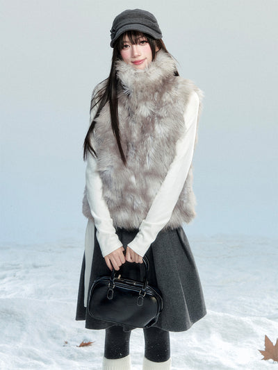 Gray Cloud-patterned Eco-friendly Fur Vest FRA0469