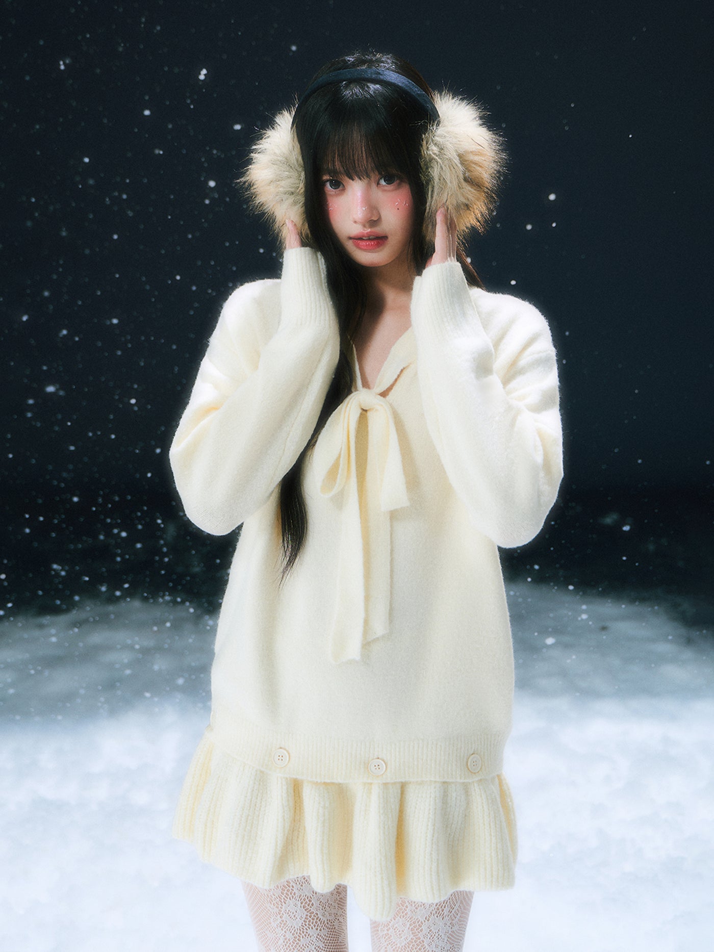 White French Style Bow Knitted Dress WEE0104