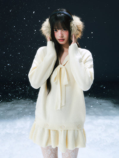 White French Style Bow Knitted Dress WEE0104