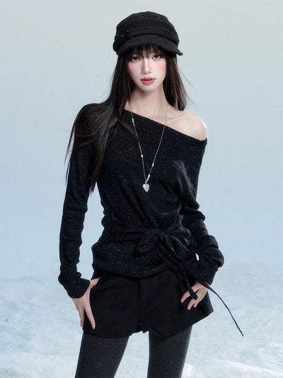 Chic Off-shoulder Tie-up Sweater FRA0476