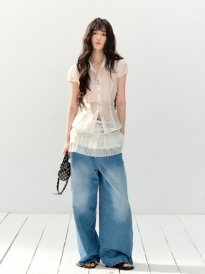 White Shirt/Ruffle Lace Skirt SHI0137