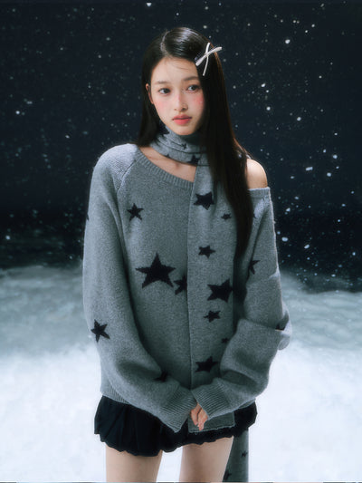 Star Jacquard Off-Shoulder Sweater WEE0105