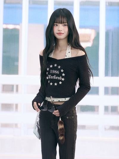 American-style Star Print Halter Neck T-shirt WEE0071