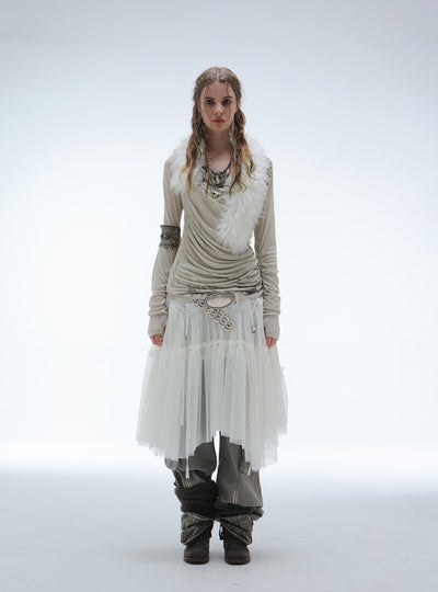 Lace Mesh Pleated Cake Layered Skirt DOU0130