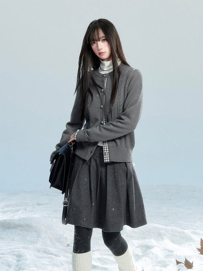 Cable Knitted Patchwork Plaid Cardigan FRA0475